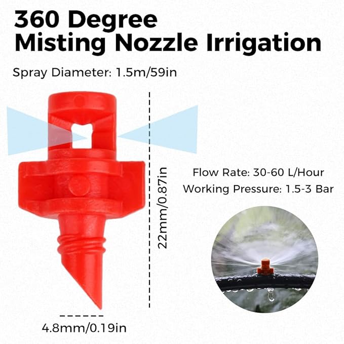 100PCS 360 Degree Misting Nozzle Irrigation, Sprinklers Sprayer for Garden Irrigation System, Micro Sprayer Refraction Automizing Drippers
