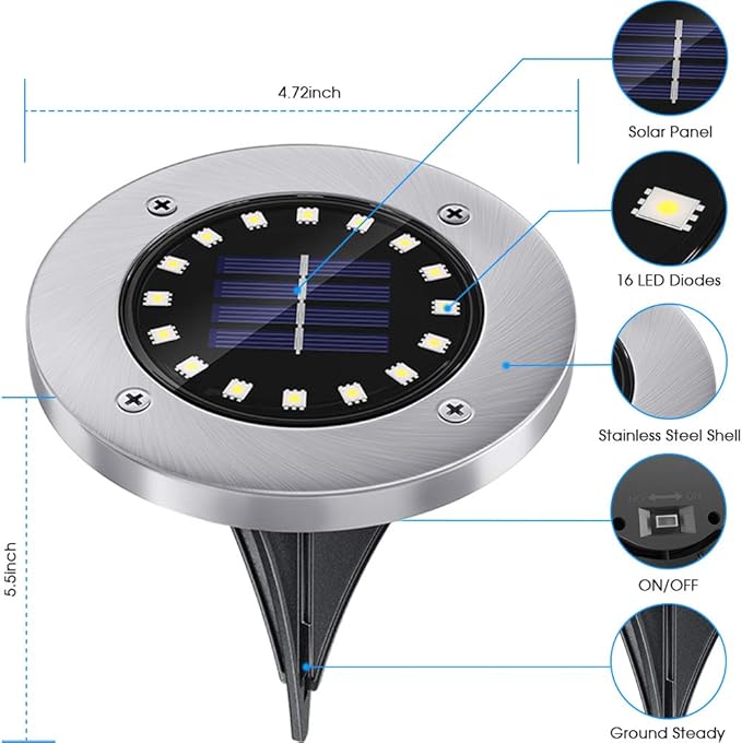 NFESOLAR Solar Outdoor Lights with 16 LEDs, Blue Color Bright Solar Ground Lights Outdoor, Waterproof Solar Pathway Lights for Pathway Garden Yard Lawn Walkway Driveway (8 Pack)