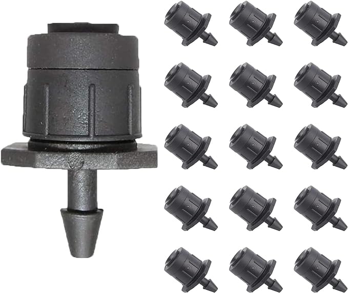 Juzizj 100 Pack Adjustable Irrigation Drippers 1/4 Inch Emitter Dripper 360 Degree Full Circle Pattern Water Flow Drip Emitter Micro Drip Irrigation Sprinklers for Home Garden Lawn(Black)