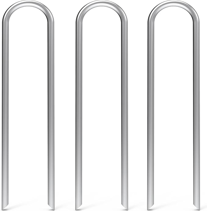 MySit 25 Pack 12 Inch Garden Stakes Heavy Duty 11 Gauge Galvanized Yard Staples U Pegs Fences Drip Irrigation Securing Stakes 1/2-Inch to 1-5/8-Inch Loop Stake for Anchoring Lawn Drippers Soaker Hose