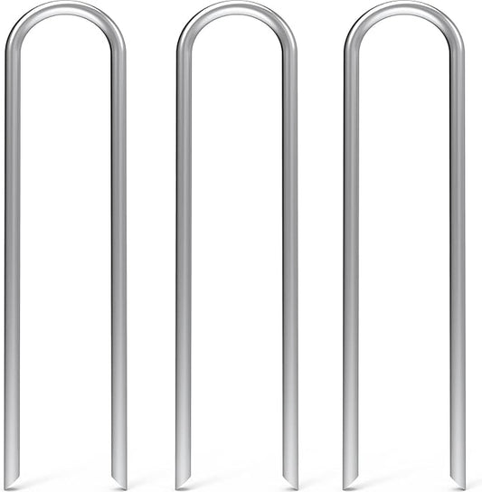MySit 50 Pack 12 Inch Garden Stakes Heavy Duty 11 Gauge Galvanized Yard Staples U Pegs Fences Drip Irrigation Securing Stakes 1/2-Inch to 1-5/8-Inch Loop Stake for Anchoring Lawn Drippers Soaker Hose