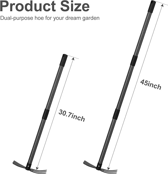 Cultivator Hoe Garden Tool, 45 inch Stainless Steel Long Handle Heavy Duty Gardening Tools，Extended Reach Double Hoes Suitable for Digging Loosening