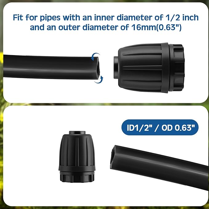 16 Pcs 1/2 inch Irrigation Fittings End Plugs For (1/2" ID x0.6-0.63" OD) 16mm Drip Tubing Connectors (Green and Blue)