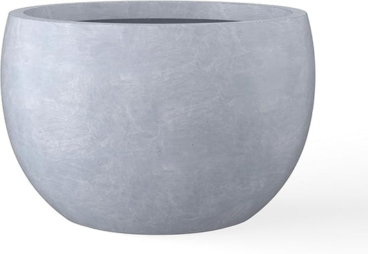 Kante 19.9" Dia Lightweight Concrete Outdoor Round Bowl Planter, Outdoor/Indoor Large Planters Pots with Drainage Hole for Garden Patio Balcony Deck Living Room, Slate Gray