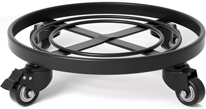 AMAGABELI GARDEN & HOME 16" Metal Plant Caddy Heavy Duty Iron Potted Plant Stand with Wheels Round Flower Pot Rack on Roller Dolly Holder Mover Indoor Outdoor Planter Trolley Casters Brakes BG1721