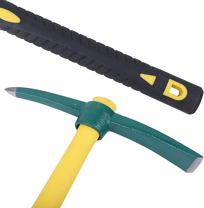 KINJOEK 17.7 Inch Pick Mattock Hoe, Forged Weeding Pickaxe Garden Pick Axe with Fiberglass Handle for Digging, Loosening Soil, Gardening, Camping or Prospecting