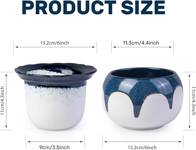 African Violet Pots,6 Inch Self Watering Pots for Indoor Plants,Easy Plant Self Watering Planter, Ceramic Plant Pot with Absorbent Inner Pot for Flowers - Gradient Blue