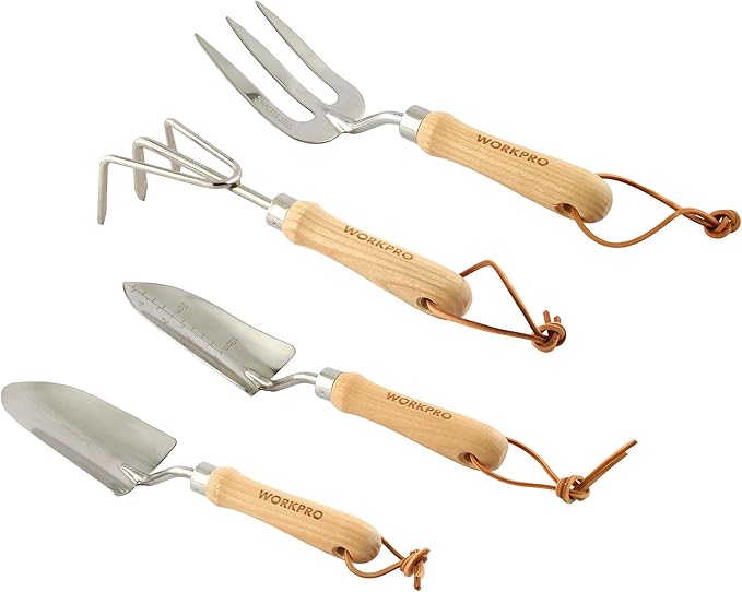WORKPRO W005010WE 4 Piece Garden Tool Set – Heavy-Duty Stainless Steel, Includes 4 Hand Tools (1 Kit)
