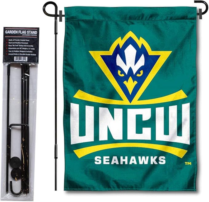 College Flags & Banners Co. North Carolina Wilmington Seahawks Garden Flag with Stand Holder