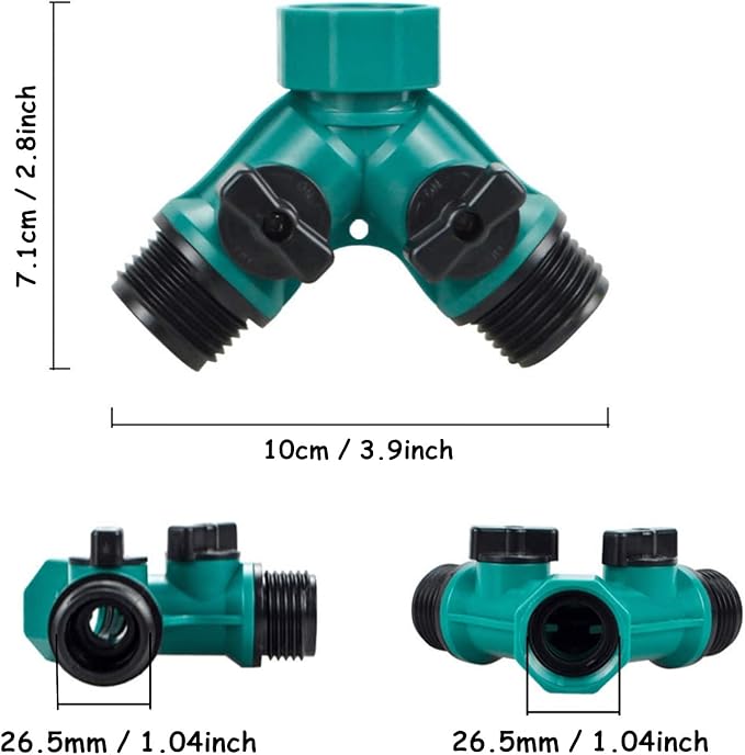 Garden Hose Splitter, 2 Pack 3/4" 2 Way Plastic Water Hose Splitter, Garden Hose Connector with Faucet Watering Shut Off for Landscaping, Gardening, Flower Planting, Irrigation
