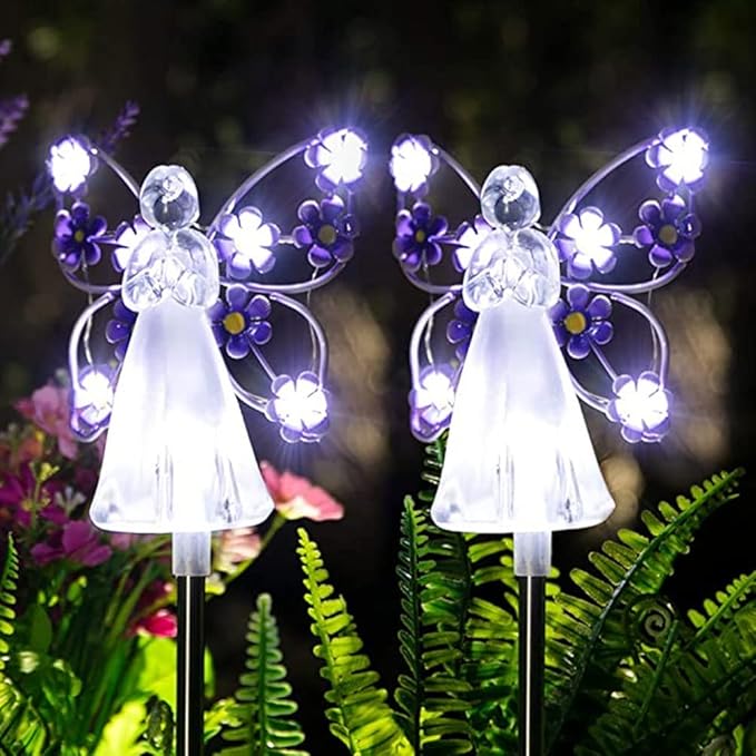 YWBL-WH 2PCS Angel Solar Lights LED Solar Garden Stake Lights Outdoor Garden Eternal Light Angel Decoration ()