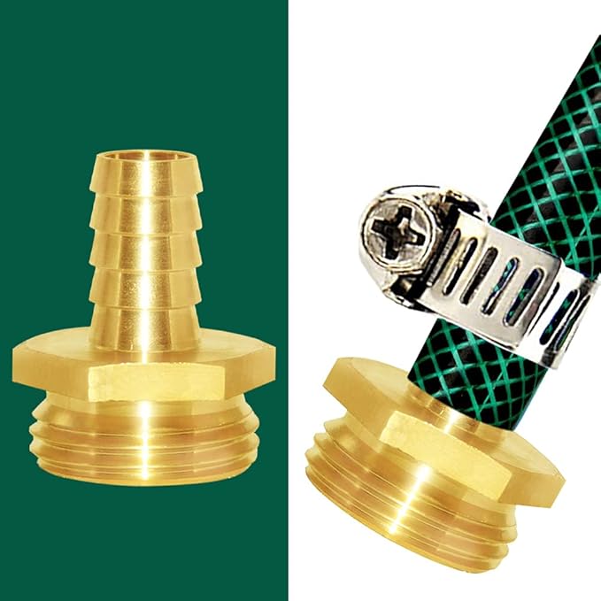 Joywayus 1/2" Barb x 3/4" Male GHT Thread Hex Brass Garden Water Hose Pipe Connector Copper Fitting with Stainless Clamp House/Boat/Lawn/Power Wash/Irrigation