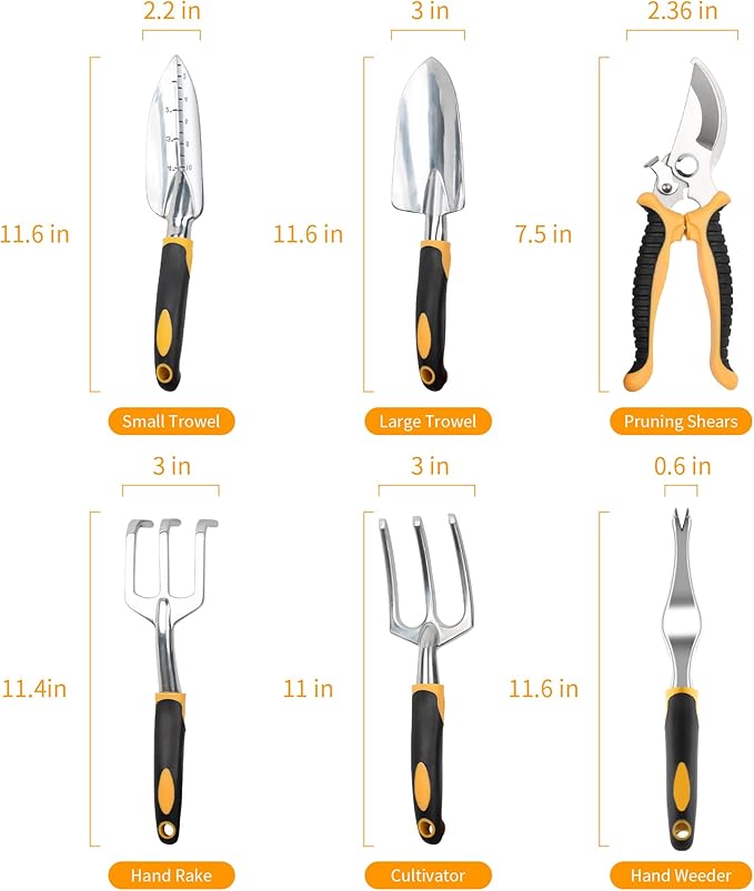 Garden Tools, 9 Piece Heavy Duty Gardening Tools Set with Non-Slip Rubber Grip, Stainless Steel Garden Tool, Gifts for Kids, Women, Husbands, and Parents