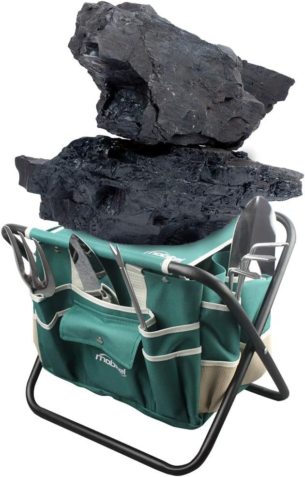 Garden Tools Sets- Heavy Duty Gardening Gift Tool Kit Including Folding Stool with Tool Bag 5 Sturdy Stainless Steel Tools(Gardening Trowel Trans-Planter Weeder & Rake) for Women Men