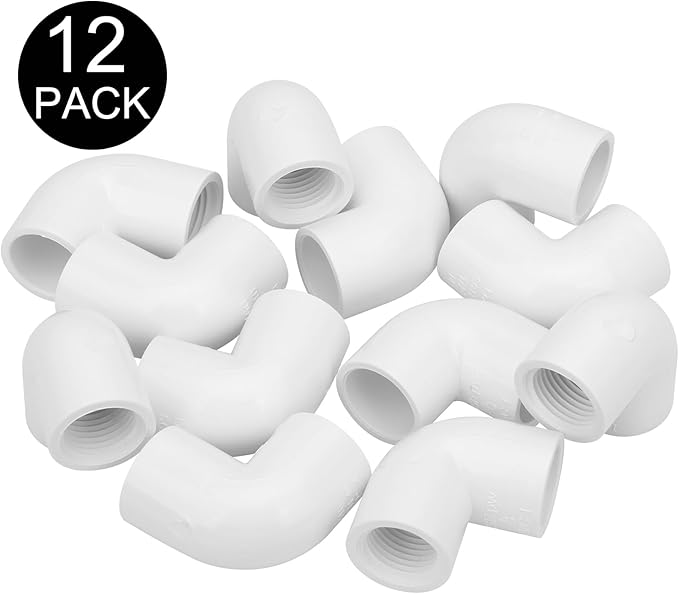 12Pack 1/2" Female Thread 90 Degree PVC Elbow Pipe Fitting (Socket x Female Pipe Thread) SCH40 PVC Hose Adapter Elbow with 1/2-Inch Female Hose Thread