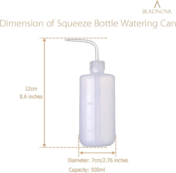 BEADNOVA Irrigation Bottle 500ml 17oz Indoor Plant Watering Can Water Squirt Bottle Plastic Rinse Bottle for Eyelash Extensions Eye Wash Tattoo Lab (3pcs)