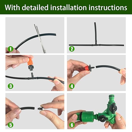 JOPARY 100FT PVC Hose DIY Automatic Flower Waterer Drip Irrigation Kit,Balcony Flower Pot Watering, Smart Watering Drip Irrigation, Irrigation Tubing Hose Adjustable Nozzle Emitters Barbed Fittings