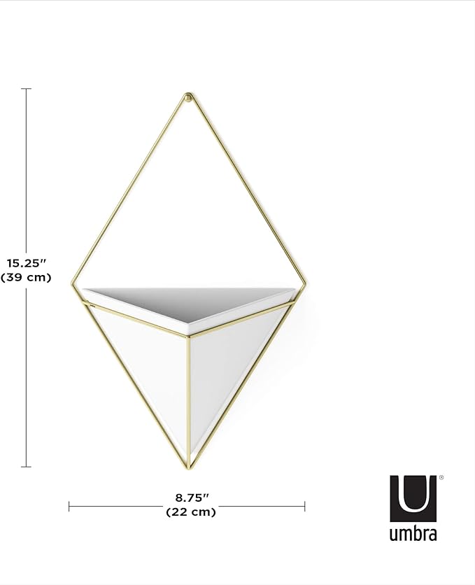 Umbra Trigg Hanging Planter Vase Wall Decor, Pot and Container for Succulents, Cactus, Faux Plants, and More, Large, White/Brass