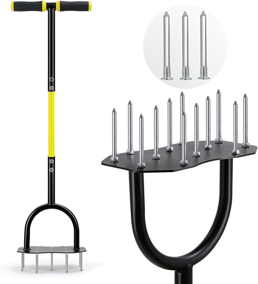 Jardineer Lawn Aerator Spike Aerating Tool, Updated 36" Taller Manual Grass Aerator Tool with 12 Stainless Spikes, Yard Aerator Tool for Compact Soil