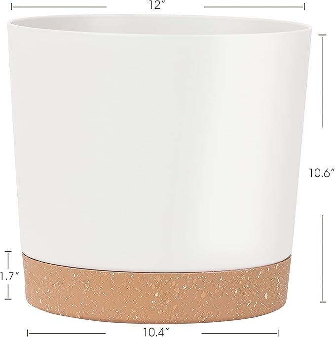 kubvici Plant Pots for Indoor Plants, 2 Pack 12 Inch Pots for Plants, Lightweight Large White Planters for Indoor Plants Outdoor Plants, Big Plastic Plant Pot Flower Pot with Drainage (12” White)