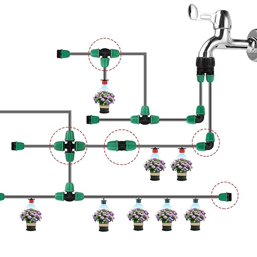 50pc 1/4 inch Drip Irrigation Fittings,Included Lock Barbed Tee,2-Way Coupling,Elbow,4-Way Coupling,¼ End Plugs,Tubing Outside Diameter (OD) is 0.250" Internal Diamete(ID) is 0.170"(1/4 Fitting Kit)