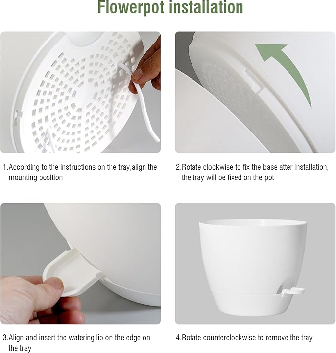 8 inch Self Watering Pots, Planter, Plant Pots with Mesh Drainage Holes for Indoor Outdoor House Plants and Garden, 2 Pack Plastic Flower Pots with Deep Reservoir for Patio Porch, White