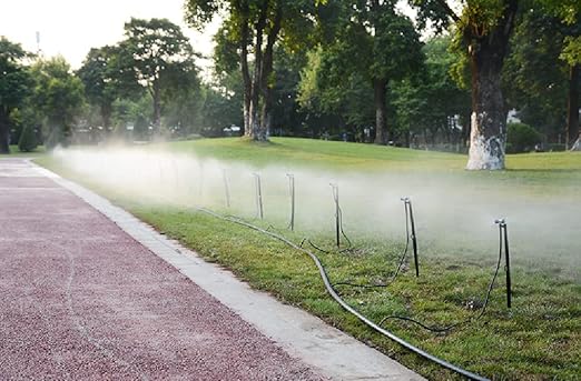 Drip Irrigation Misting Sprinkler Emitter on Spike Assembly, 9 Sets Micro Spray Mister with Stake and 1/4 inch Tubing for Cooling Humidification Nursery Landscape