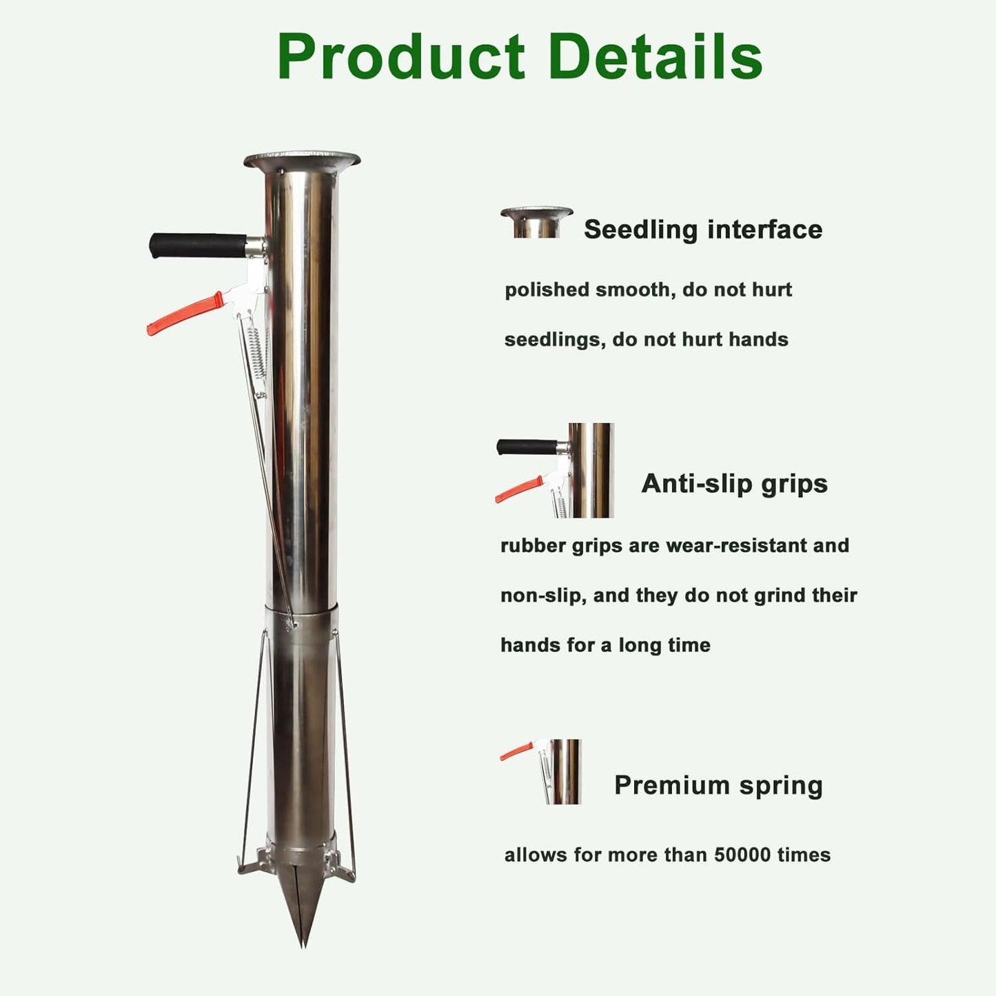 Seedling Transplanting Bulb Planter Tool Long Handle, Vegetable Young Plant Manual Plant Transplanter, Single Handle Stainless Steel Planting Garden Tools for Garden, Greenhouse