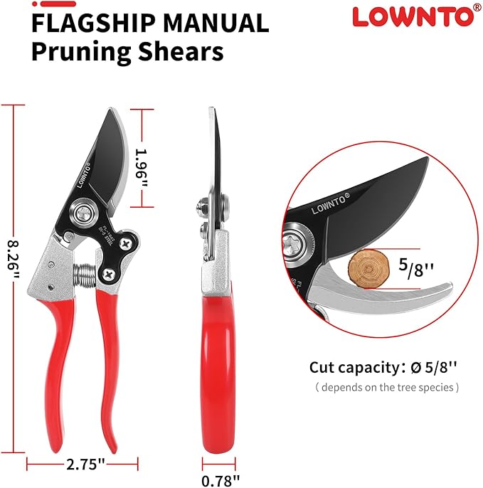 Pruning Shears for Gardening 5/8" Tree and Branch Garden Clippers - Plant Cutter Scissors with PTFE Resist-rust, Non-stick Coating Steel Blades, Heavy Duty Bypass Hand Pruners