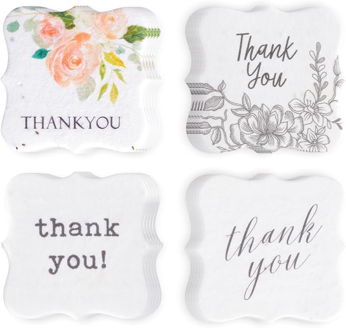 20pcs Thank You Tags Seed Paper – Plantable Wildflower Packets for Weddings, Gifts, & Life Events (20 Square Assorted)