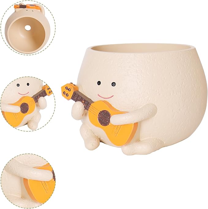 Smily Face Planter Pot with Drainage Hole Cute Resin Head Planters for String of Pearls Plant Live Unique Guitar Succulent Pots for Indoor Outdoor Plants Gift IdeaI for Mother Christmas(Large)