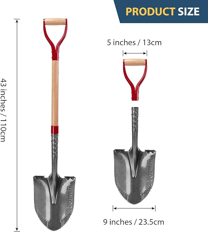 Garden Shovel Round Digging Shovel Heavy Duty Shovel for Digging Trenching Gardening Camping, 43 inches