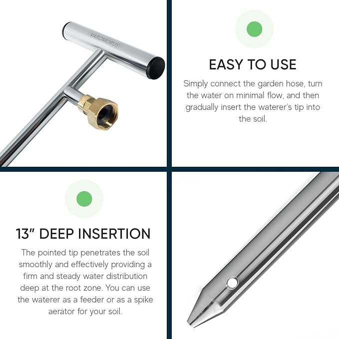 Varomorus Stainless Steel Deep Root Tree Watering Tool Irrigation System Wand T-Handle (T-Style Mini)