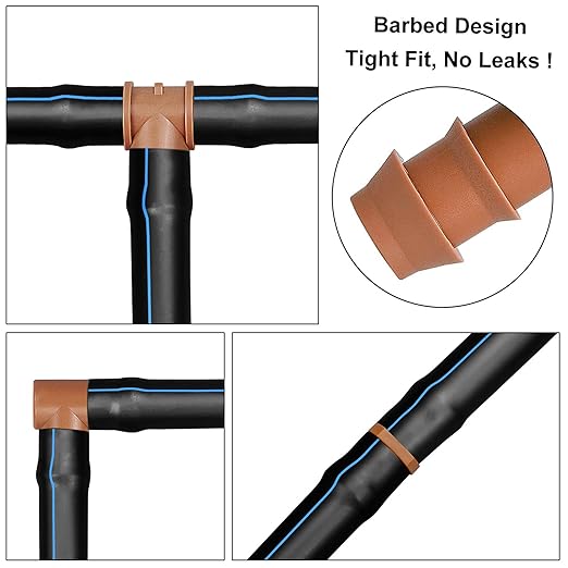 24 Pieces Drip Irrigation Barbed Tee Fittings for 1/2” Tubing (0.600”ID) - Drip Tees (17mm) Irrigation Tubing Connectors for Drip Sprinkler Garden Lawn Systems