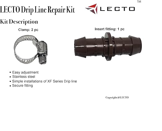 LECTO Universal 5/8", 1/2", .700" Drip Line Repair Kit – Coupler, 1