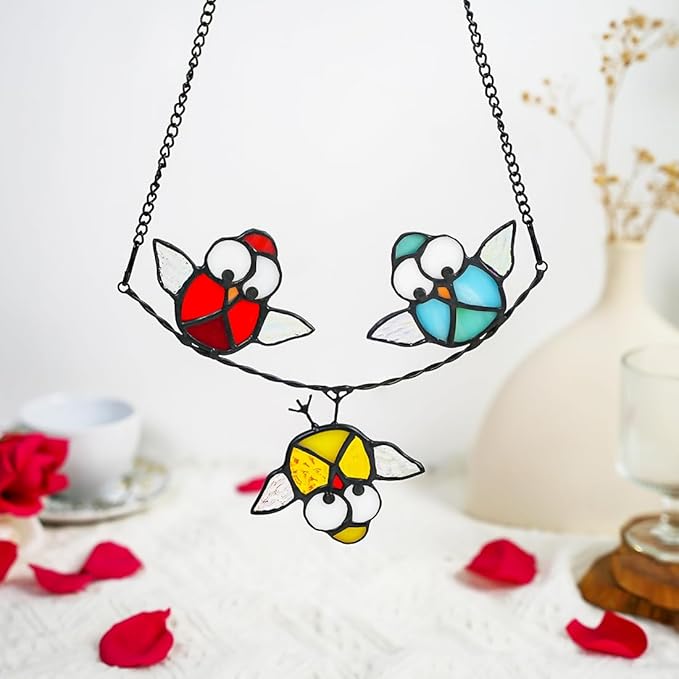 Owl Stained Glass Bird Suncatcher for Window,Best Bird Gifts for Bird Lovers Women,Stained Glass Bird Window Hangings,Best Teacher Gifts,Birthday Gifts,Housewarming Gifts