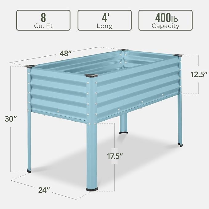 Best Choice Products 48x24x30in Galvanized Raised Garden Bed, Metal Elevated Planter Box, Vegetable Garden for Backyard, Patio, Balcony - Mist Blue