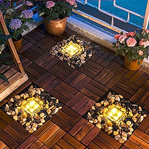 Solar Outdoor Ice Cube Lights for Garden Decoration, 2.8 ”x 2.8” Frosted Acrylic Brick Waterproof Solar Landscape Lights for Tabletop Yard Patio Pathway Decor (Warm White) (4 Pieces)