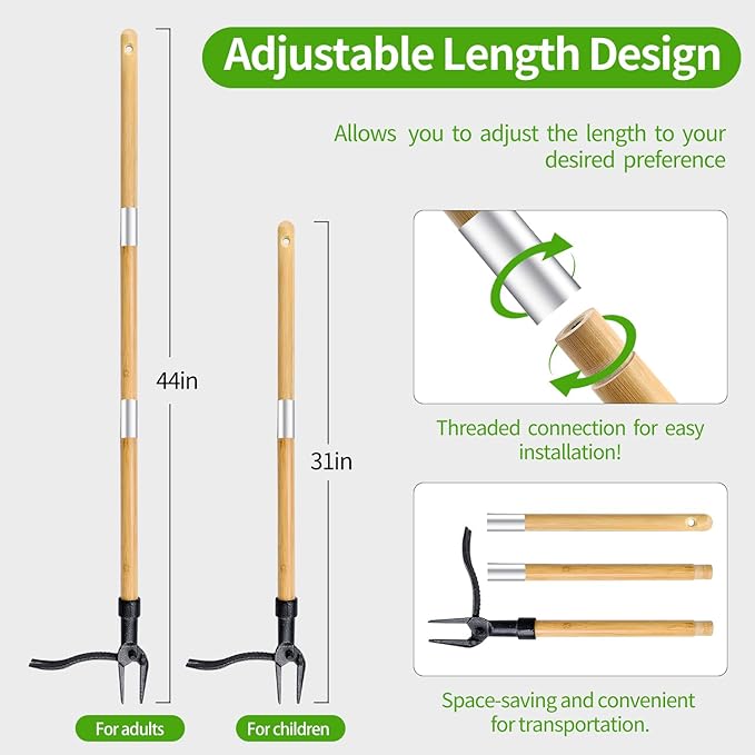 Stand Up Weed Puller with Long Handle ,Weed Puller Tool with 4-Claw Steel Head & 3-Sectioal Pole Design,Garden Hand Weeder Tool -Easily Remove Weeds and Root Without Bending, Pulling,or Kneeling