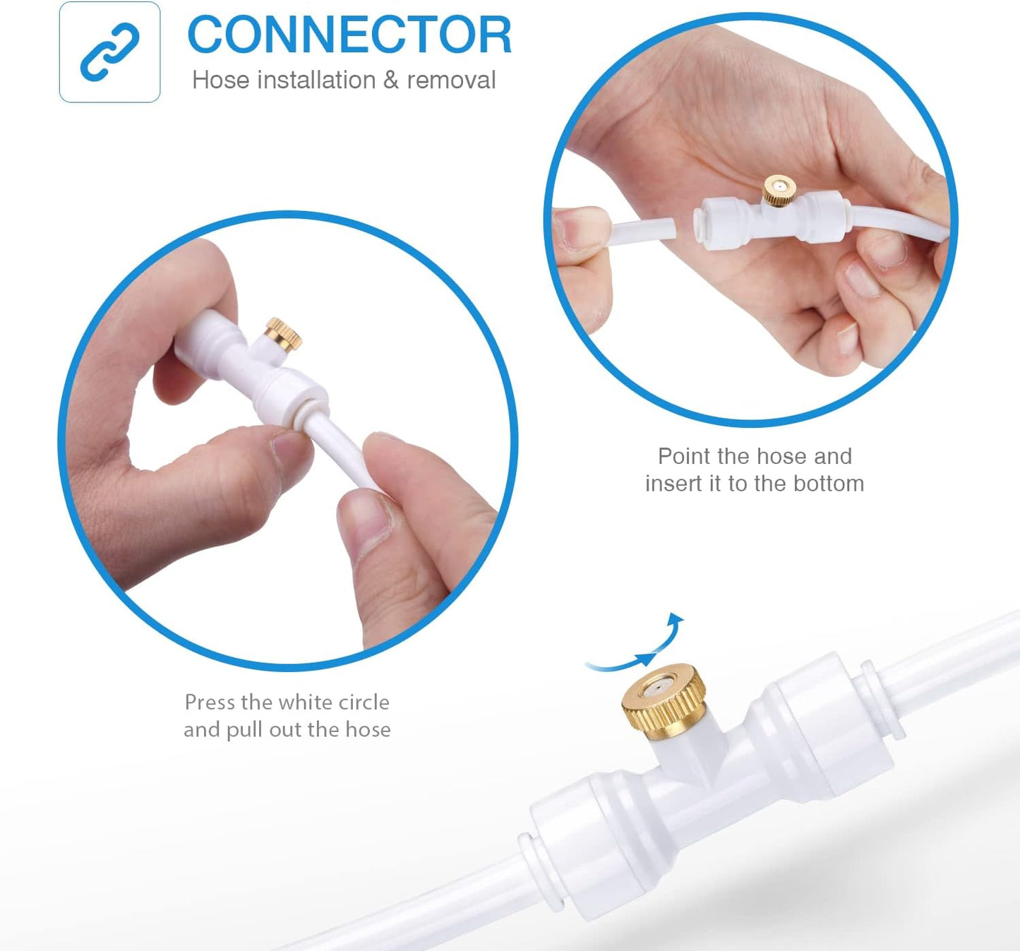 HOMENOTE 10 Pack Brass Misting Nozzles for Outdoor Cooling System, Mister Replacement Nozzles Tee and Plugs for 1/4" Tubing