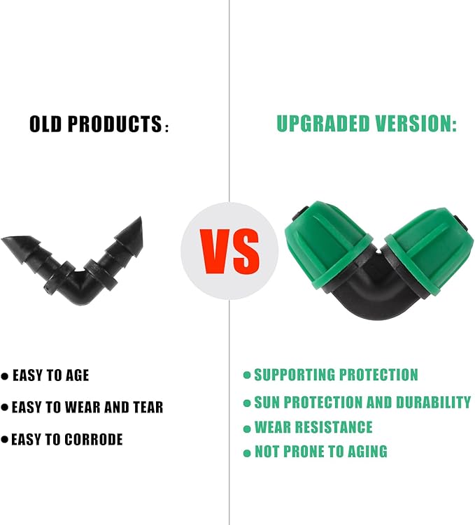 1/4 inch Drip Irrigation Fittings, Lock Barbed Elbow for ¼ in. tubing; Tubing Outside Diameter (OD) is 0.250 in., Internal Diameter (ID) is 0.170. in.(20Pcs/Pack) (Green-Elbow)