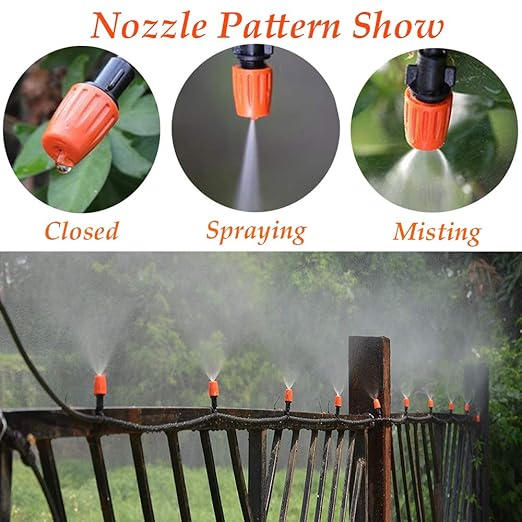 MSDADA 50pcs Micro Spray Adjustable Flow Irrigation Drippers, 1/4 InchGarden Adjustable Sprinkler drip Irrigation Mister Heads with 3 Tee Irrigation Misting Drip Kit