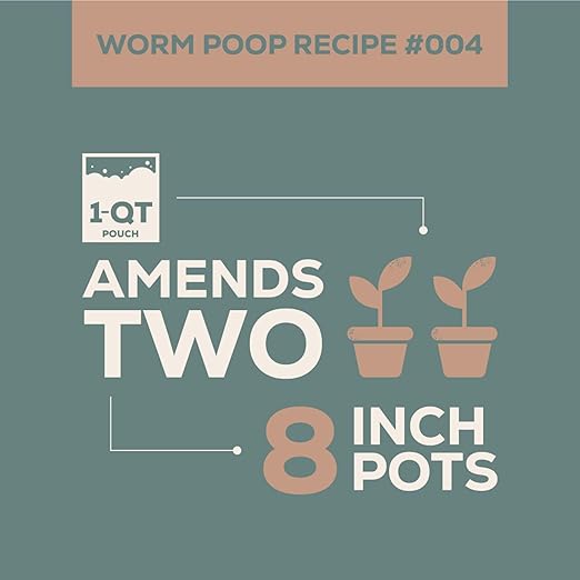 Return Worm Poop #004, 1-QT Pouch, Natural Worm Castings for Plants, Vegetable Garden, Lawn - Earthworm Soil Amendment, Organic Matter, Indoor Outdoor, Eco-Friendly, Odor-Free