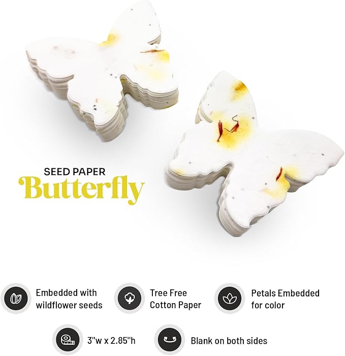 50 pcs Large Yellow Butterflies – Plantable Seed Paper for Weddings, Gifts, and Life Events (#07s)