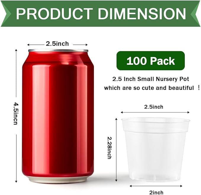 2.5" Clear Seeding Pots 100-Pack Round for Seeds Starter Pots, Seeds Germination Transparent Nursery Pots with Drainage Holes (2.5Inch,100Pcs,Clear)