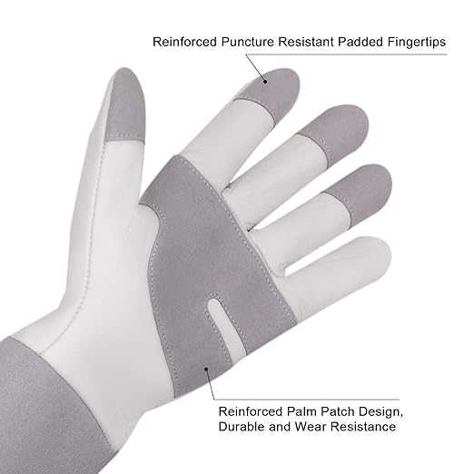 HLDD HANDLANDY Gardening Gloves for Women & Men, Leather Long Sleeve Rose Pruning Gloves, Thorn Proof Garden Work Gauntlet Animal Handling Gloves (Medium, Gray)