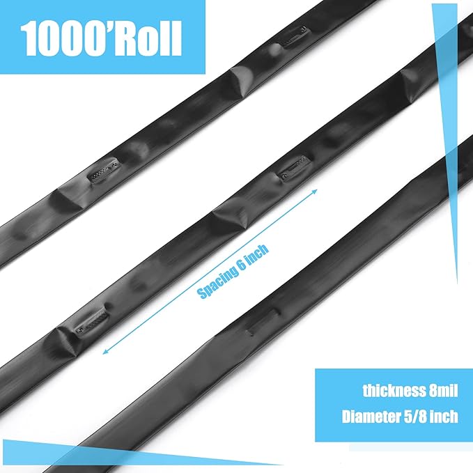 Treela 5/8 Inch Drip Tape 6" Spacing Roll Irrigation Hose Garden Watering Tube Line Automatic Irrigation Equipment for Garden Irrigation System Flower Patio Lawn Irrigation Hose (8 Mil, 1000ft)