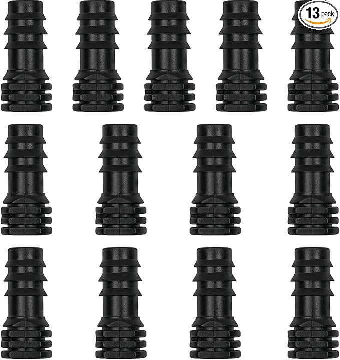 13 Pcs Drip Irrigation Fittings End Cap 1/2 Inch, In-Line Barbed Plug End Connector For 1/2 Inch Drip Tubing 13mm ID Drip Line End Parts For Garden Irrigation Systems