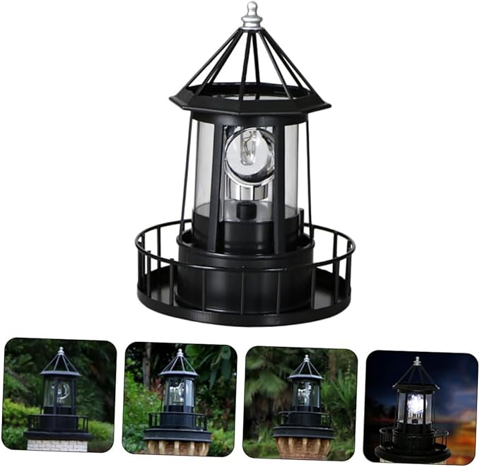 DOITOOL LED Solar Powered Rotating Lighthouse Outdoor Courtyard Solar Hanging Lamp Lawn Lantern for Patio Fence Garden Yard Decorations