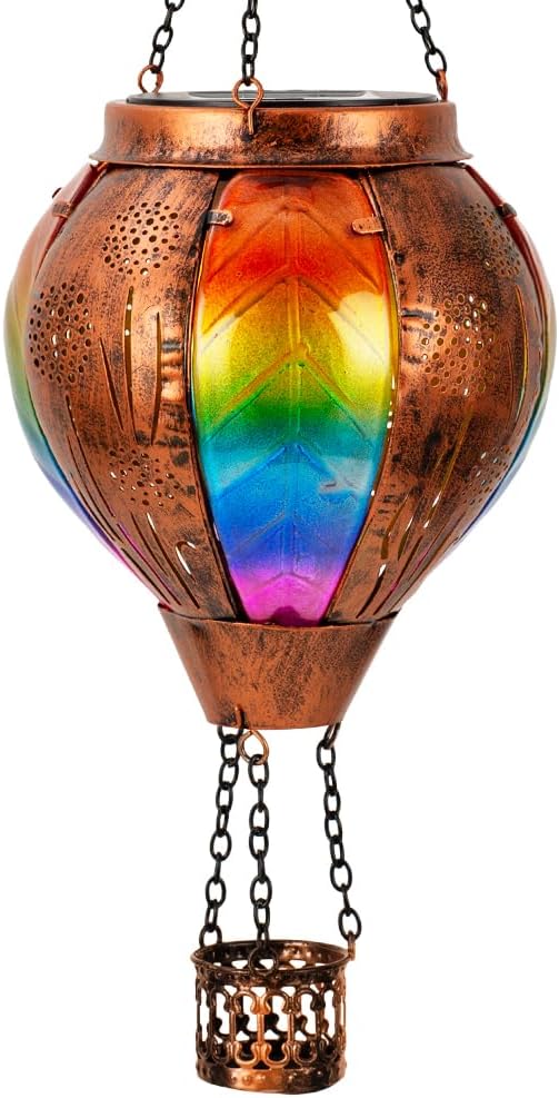 Hanging Hot Air Balloon Solar Lantern Waterproof, Solar Hot Air Balloon Lights with Flame Outdoor Garden Yard Patio Decor, Dandelion Colorful Lanterns Gifts for Mom